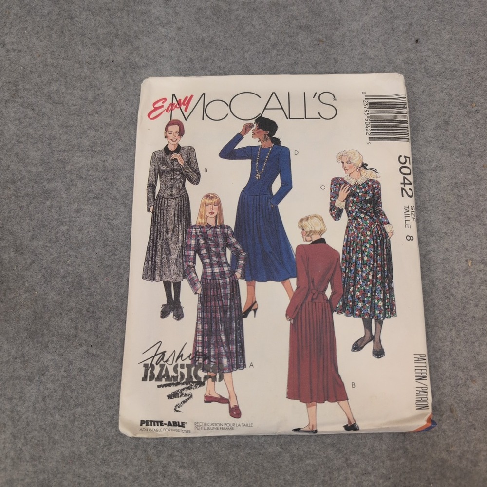 McCalls 5042 Vintage 1990 Misses Dropped Waist Dress Sewing Pattern Size 8 VG - Picture 1 of 2